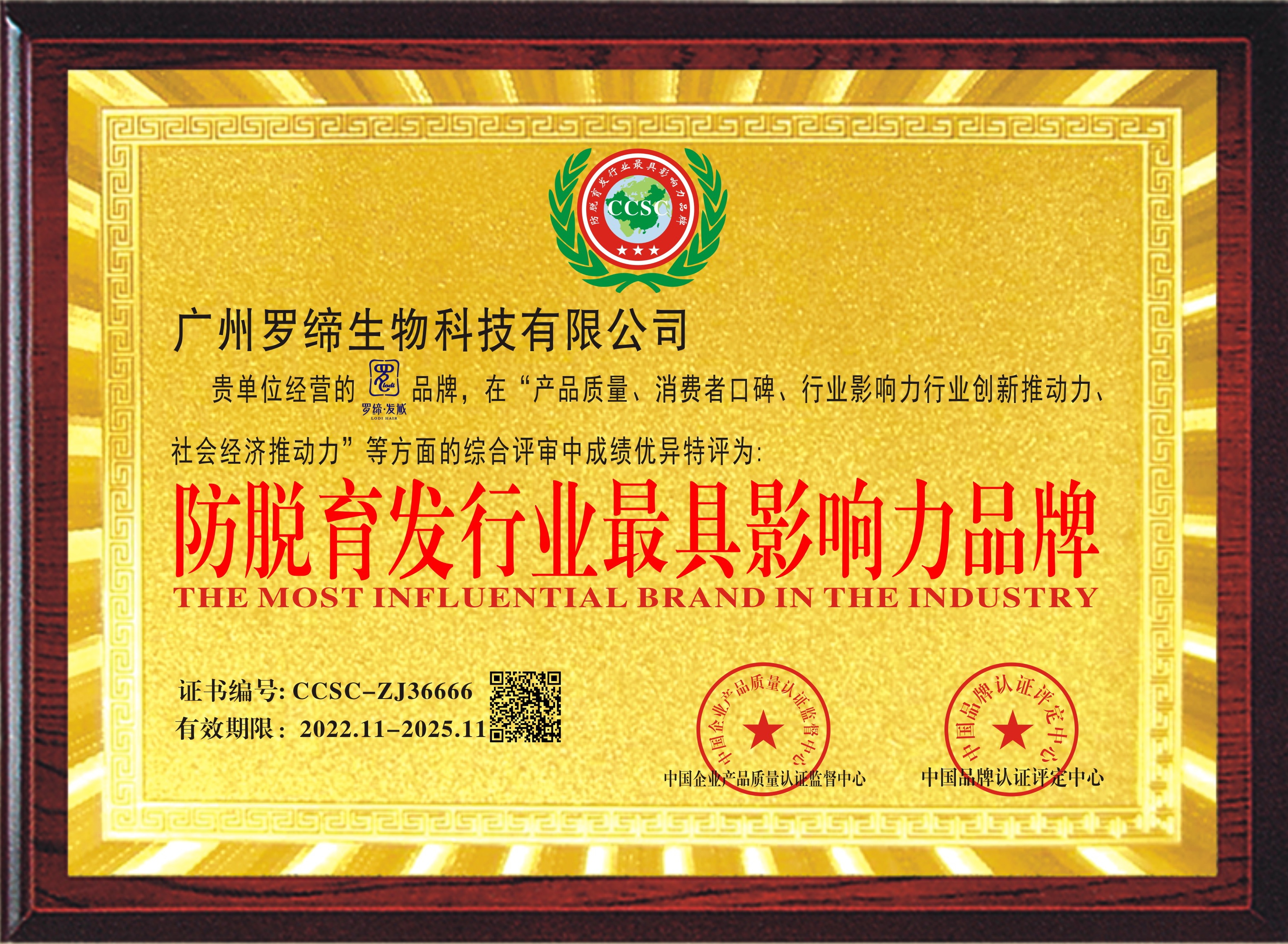 「中国生发行业最具影响力」